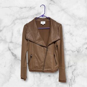 Bohme Tan Brown faux soft Leather moto Jacket size small